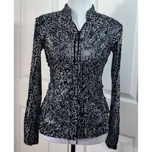 Obstinee' Womens Mesh Ribbed Zip Up Jacket Blouse Black/White Top  Sz 4 EUC